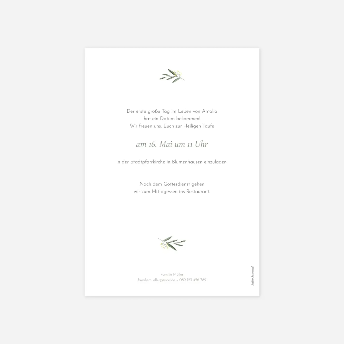 Taufeinladung Kleines Täubchen