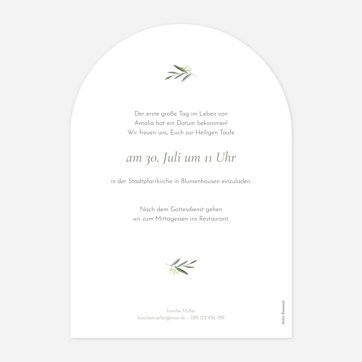 Taufeinladung Kleines Täubchen