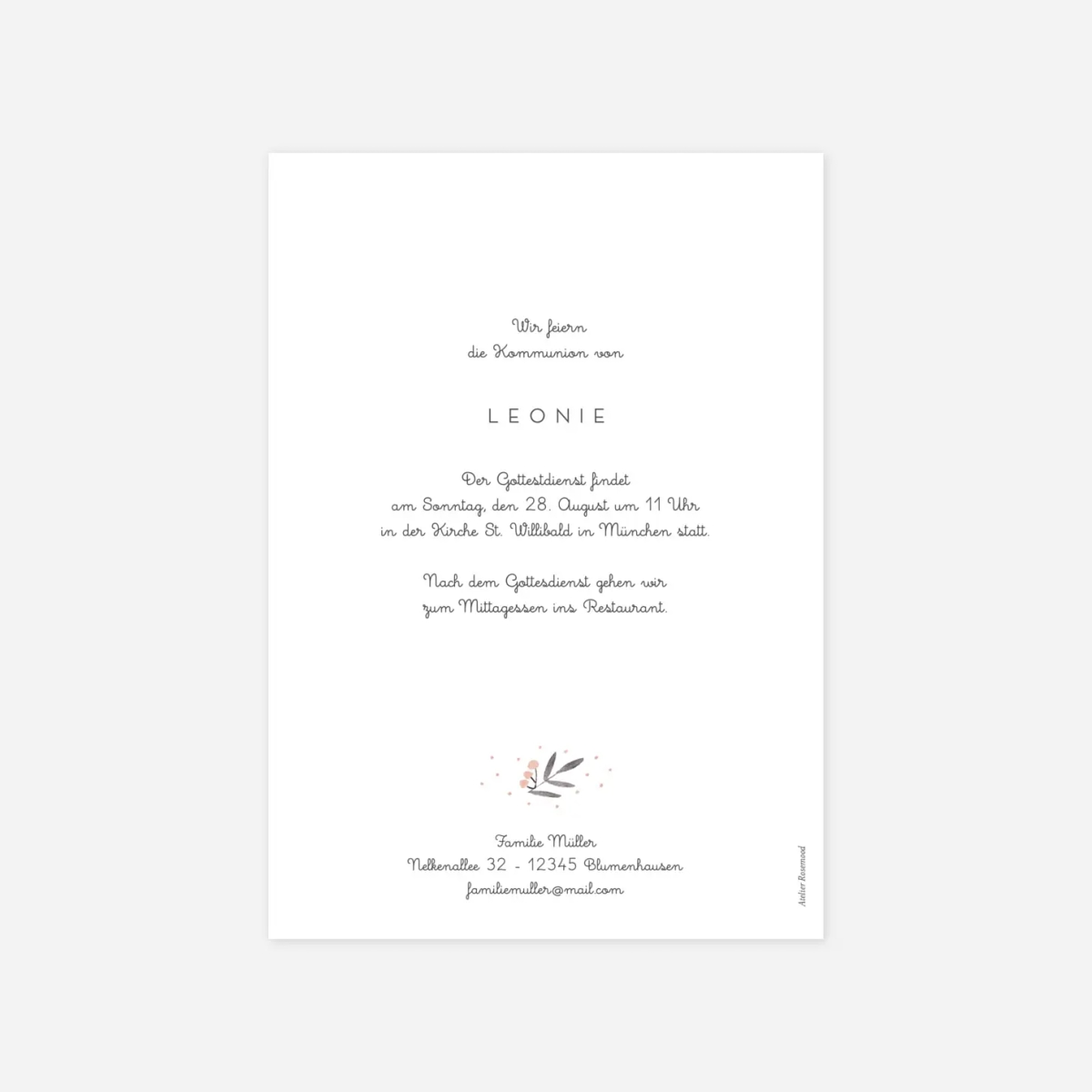 Kommunionseinladung Kleine Zweige