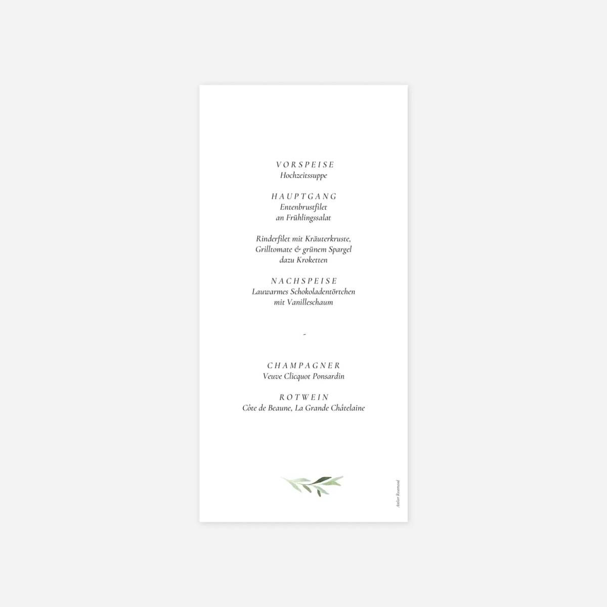 Menükarte Hochzeit Kreta