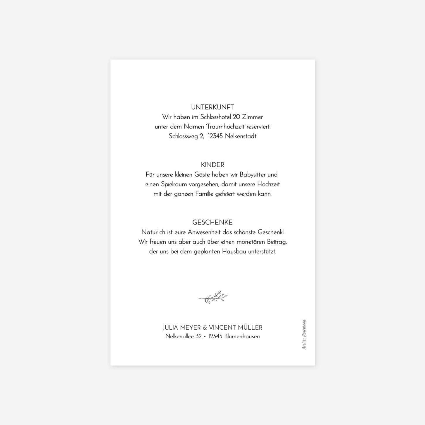 Hochzeit Mini-Einladungskarte Landblume (Garten)