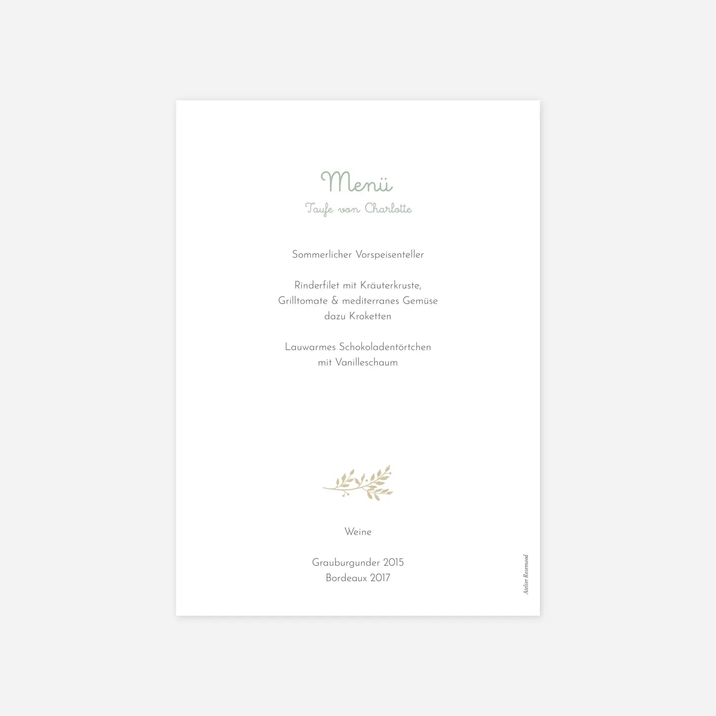 Menükarte Taufe Liberty Blumen