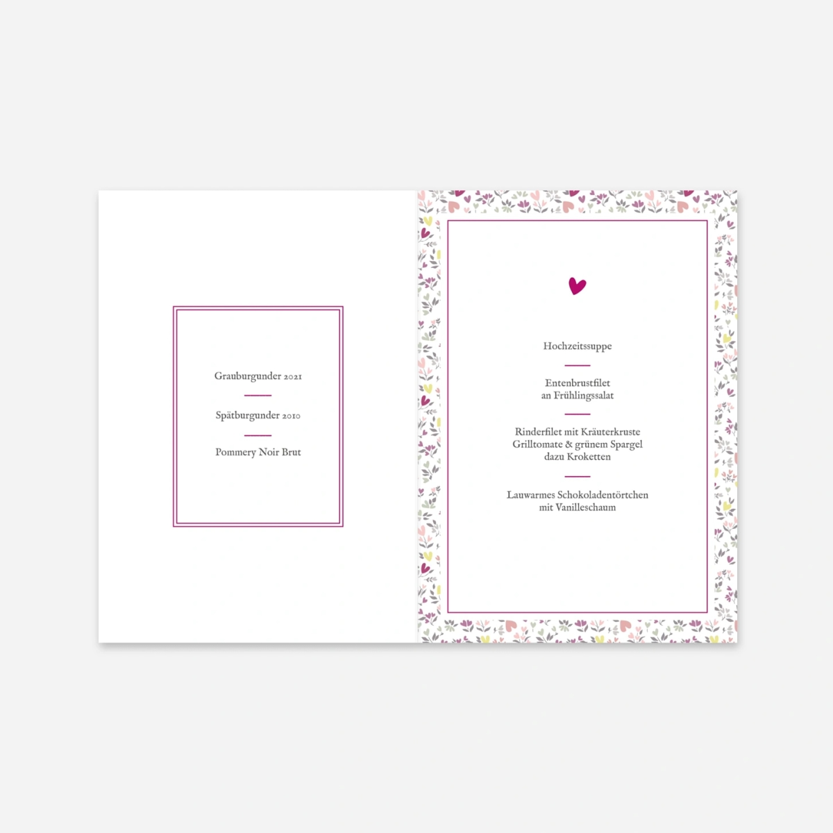 Menükarte Taufe Liberty Herz