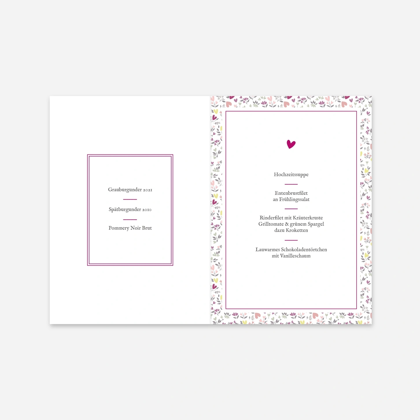 Menükarte Taufe Liberty Herz