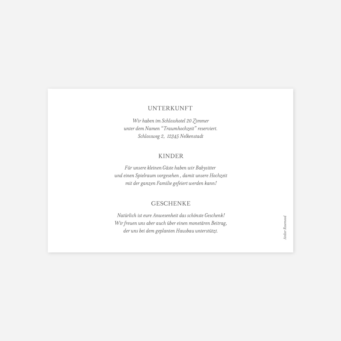 Hochzeit Mini-Einladungskarte Ort der Liebe