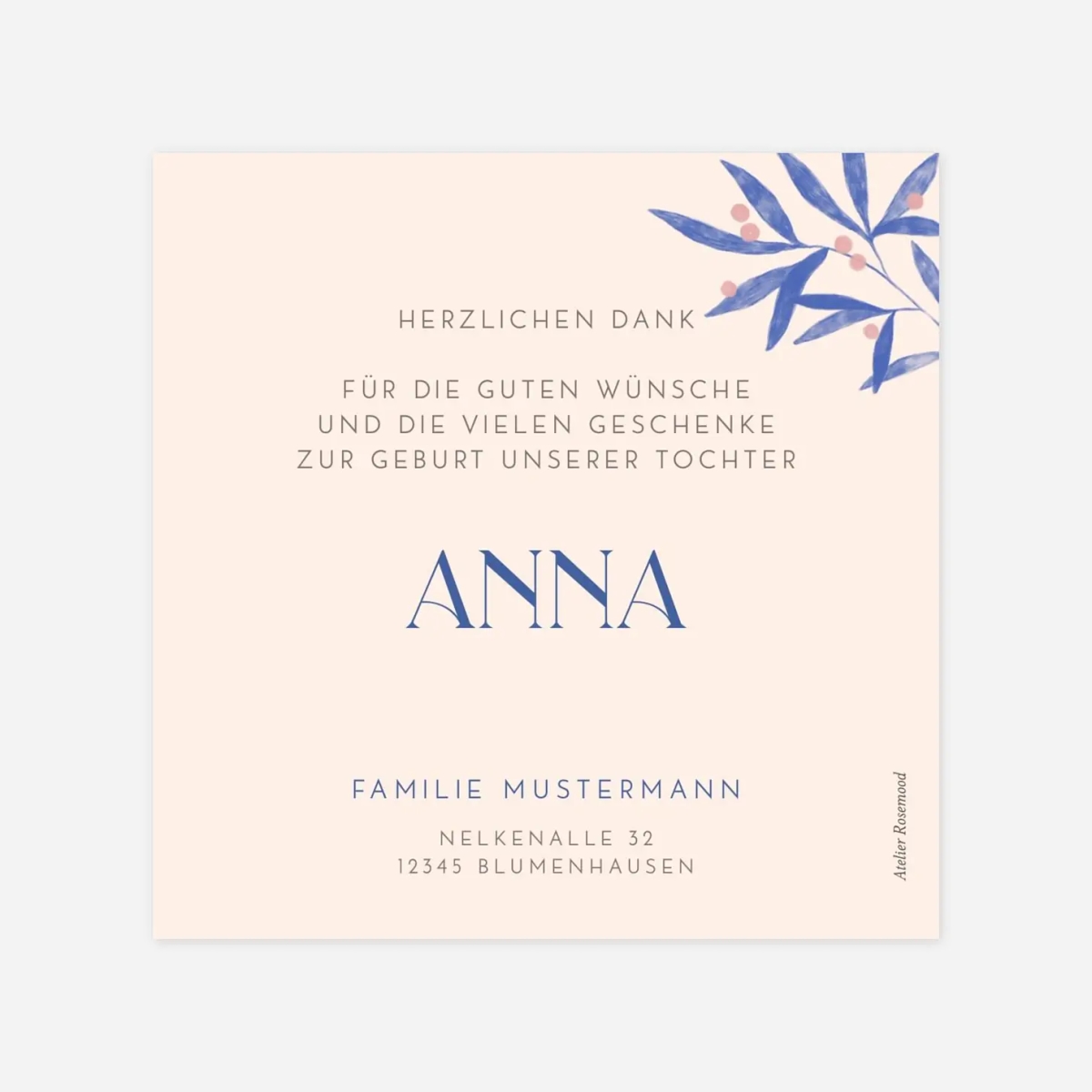 Dankeskarte Geburt Lorbeer