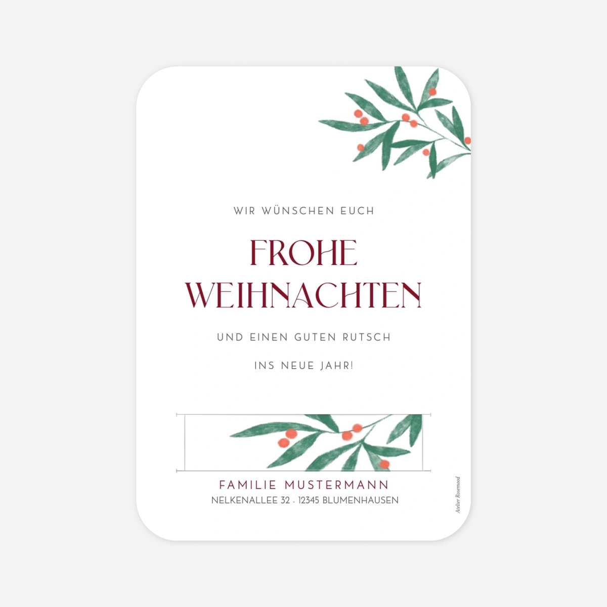 Weihnachtskarte Lorbeer