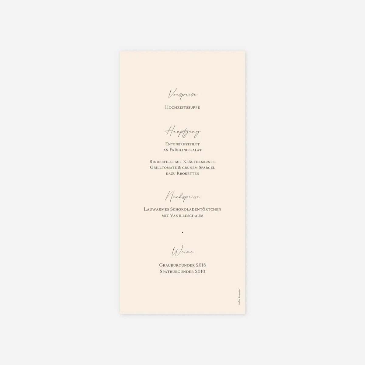 Menükarte Hochzeit Malerische Liebe