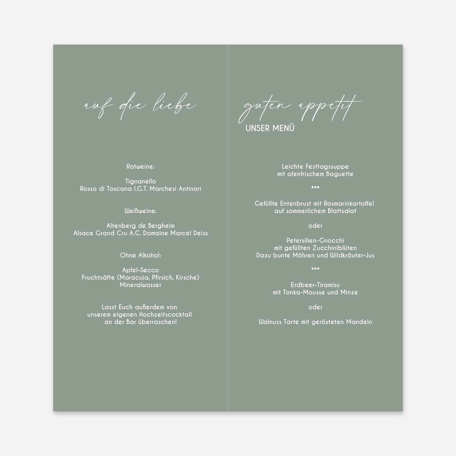 Menükarte Hochzeit Naturträume