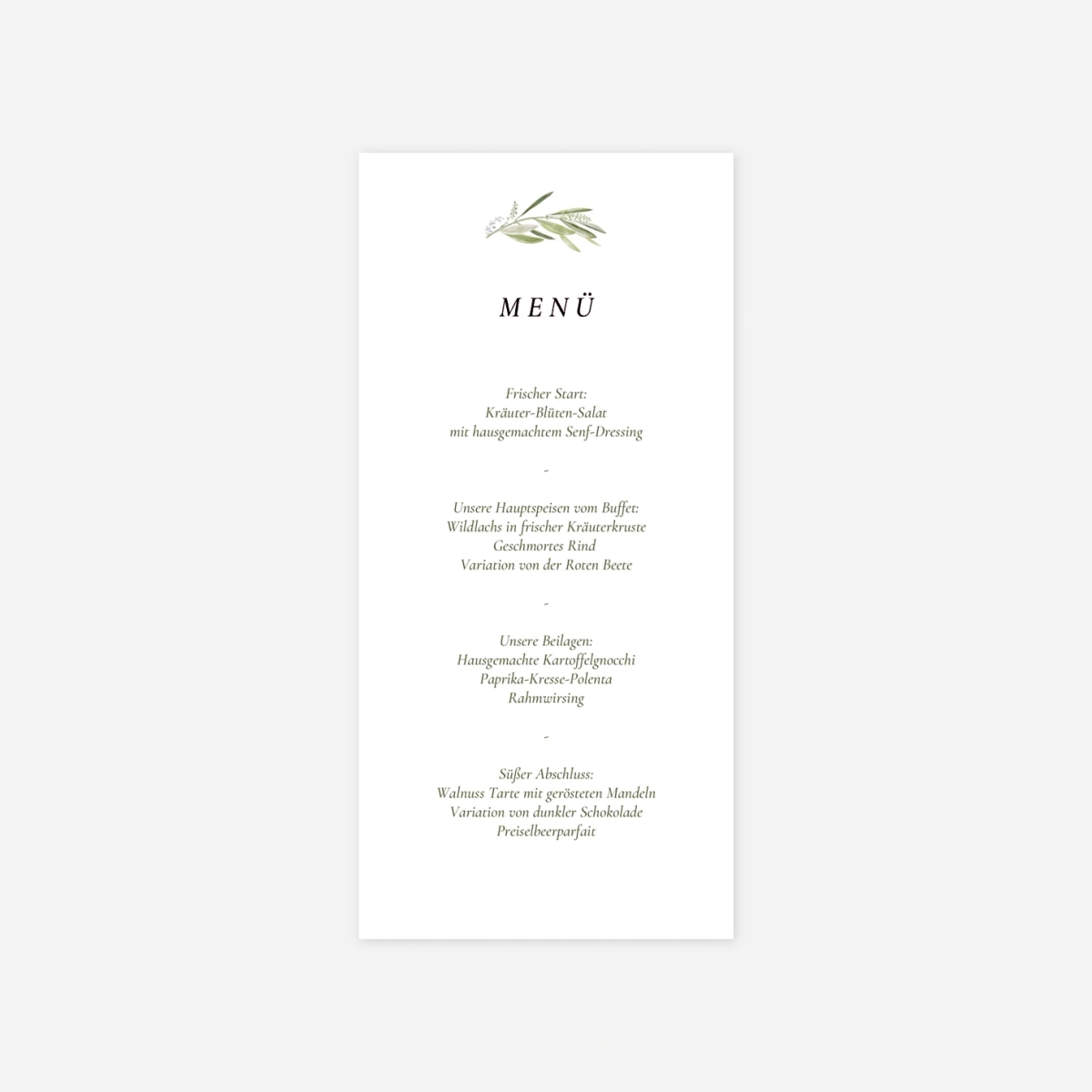 Menükarte Hochzeit Olivenkranz