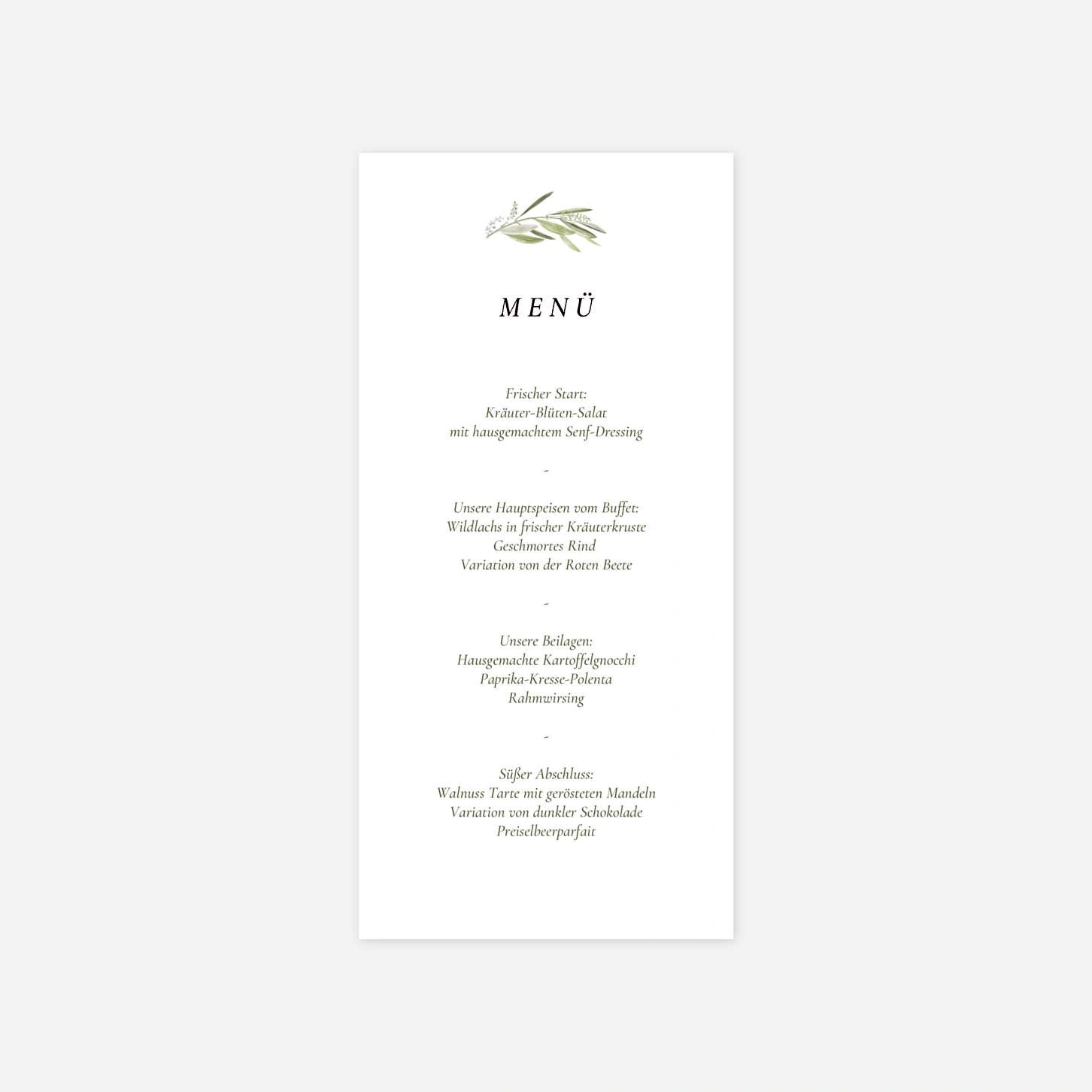 Menükarte Hochzeit Olivenkranz