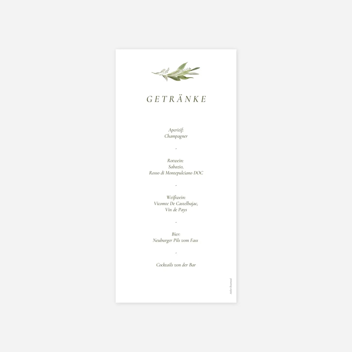 Menükarte Hochzeit Olivenkranz