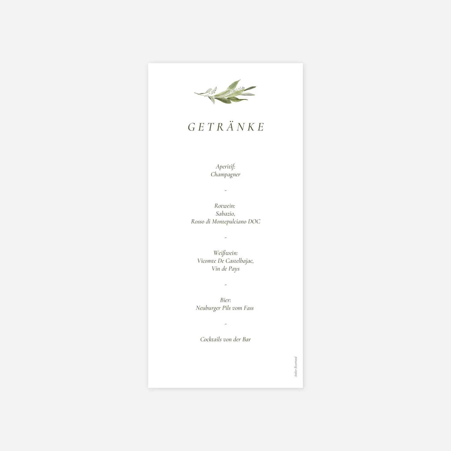 Menükarte Hochzeit Olivenkranz