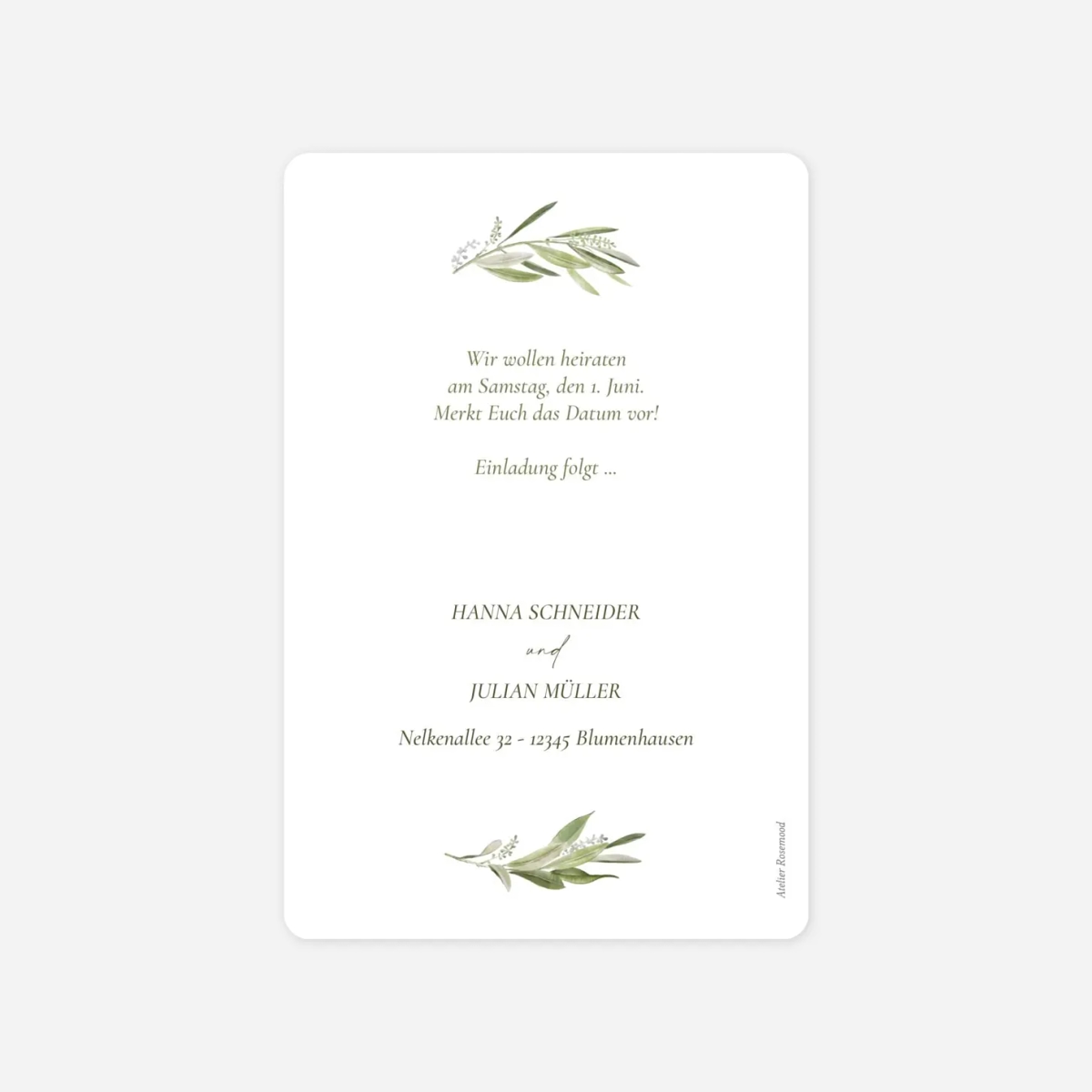 Save-the-Date Karte Olivenkranz