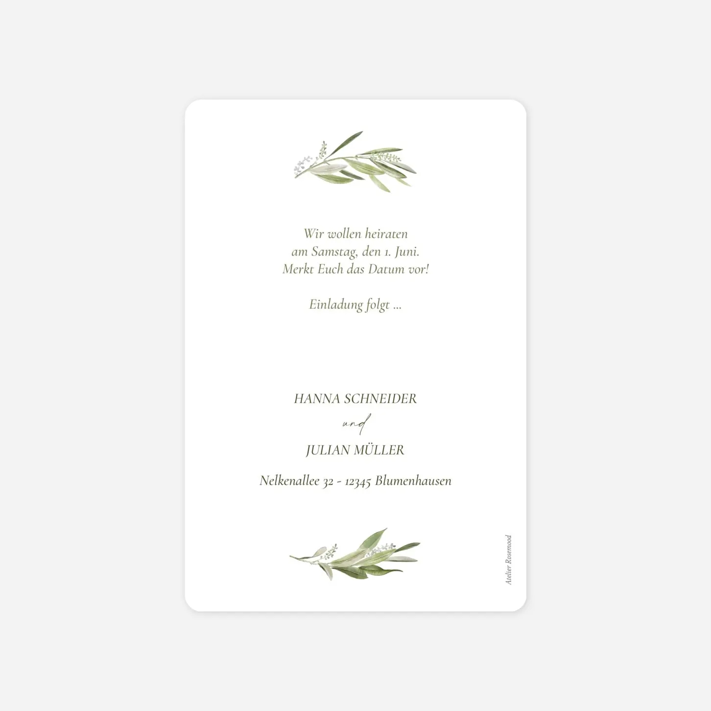 Save-the-Date Karte Olivenkranz