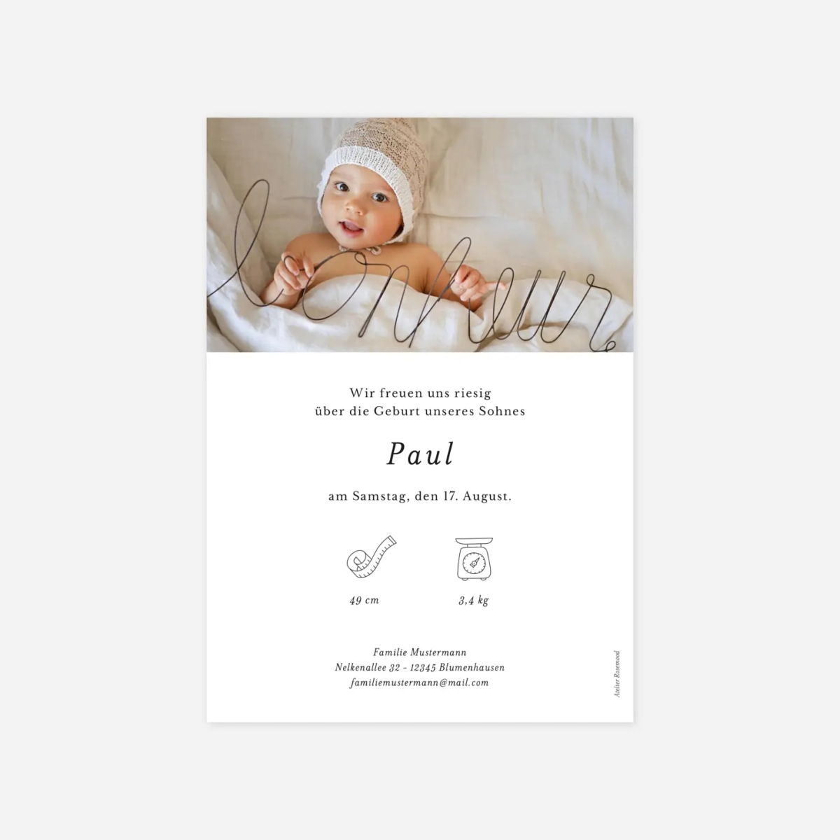 Geburtskarte Piktogramme Pastell