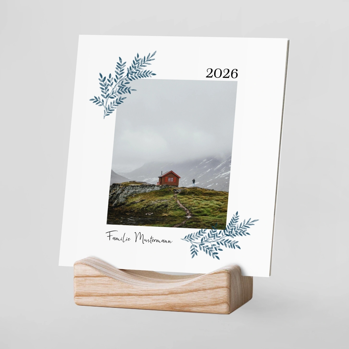 Tischkalender mit Holzfuß Palmzweige