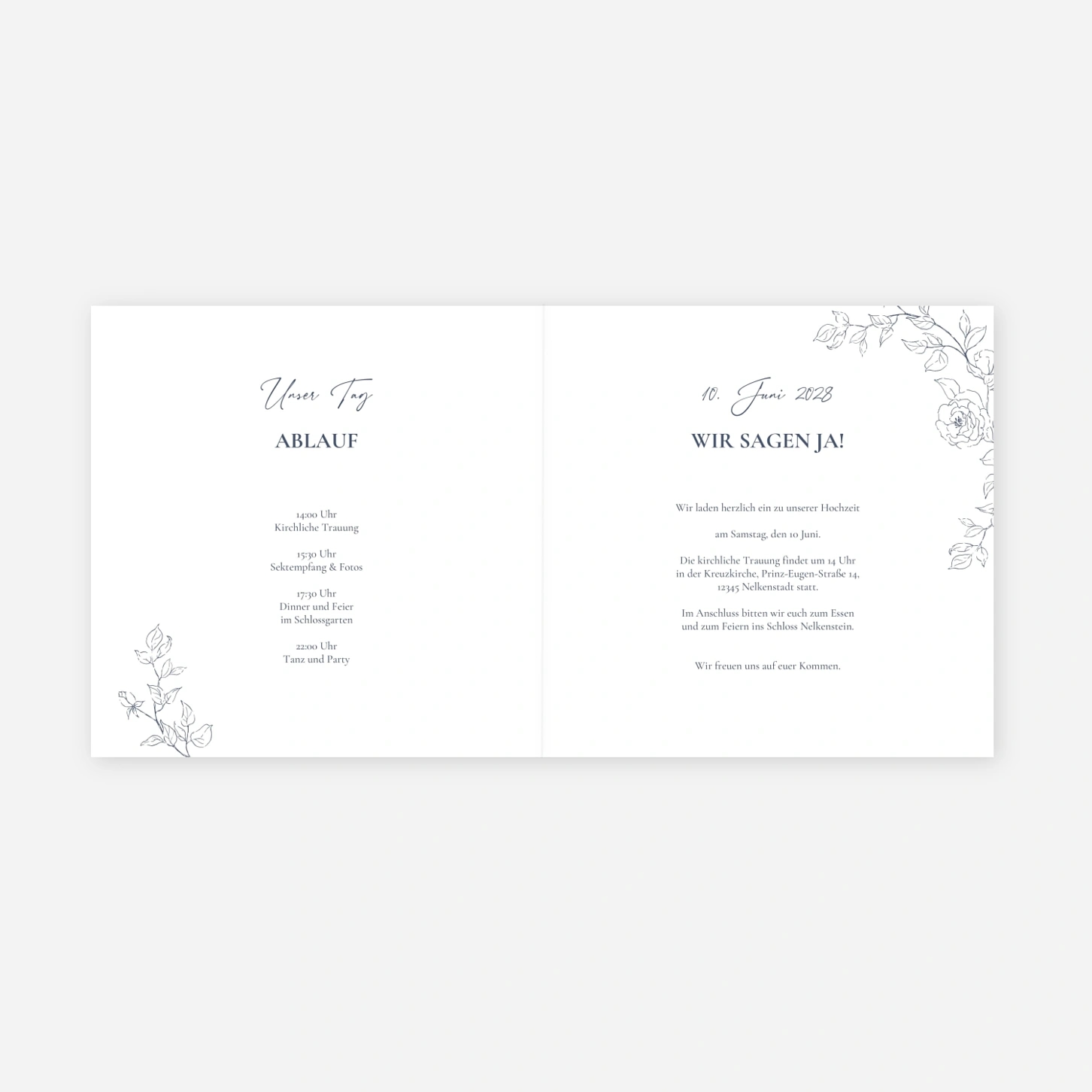 Hochzeitseinladung Herzensrose