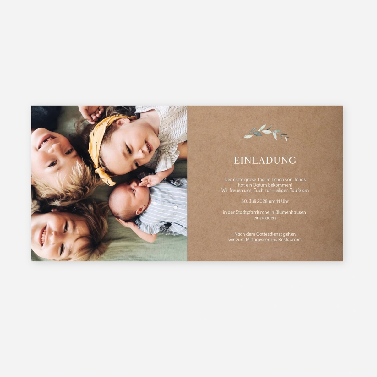 Taufeinladung Sanftes Blattwerk