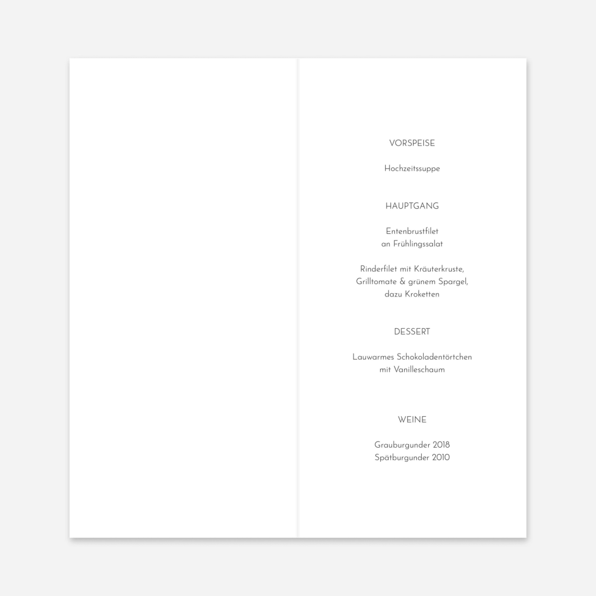 Menükarte Hochzeit Sanfte Brise