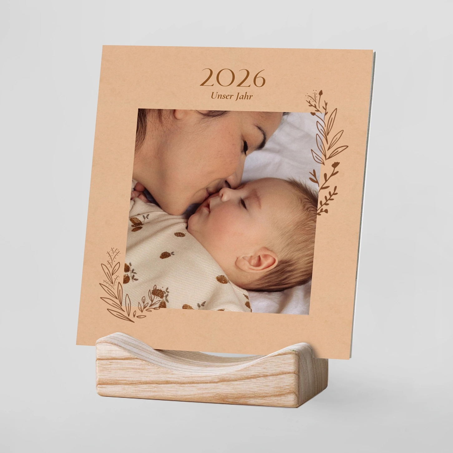 Tischkalender mit Holzfuß Schöner Mistelzweig