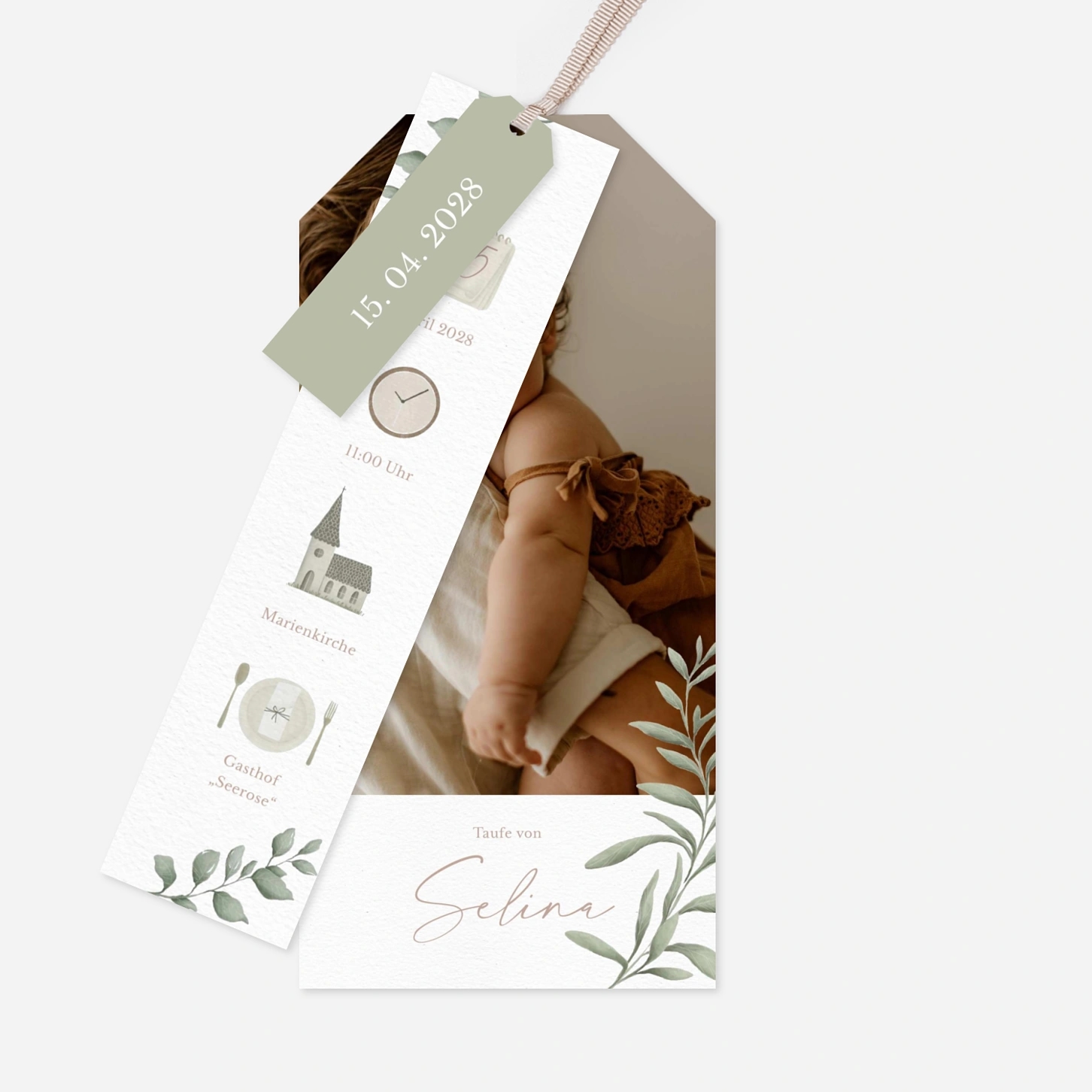 Taufeinladung Greenery Symbols