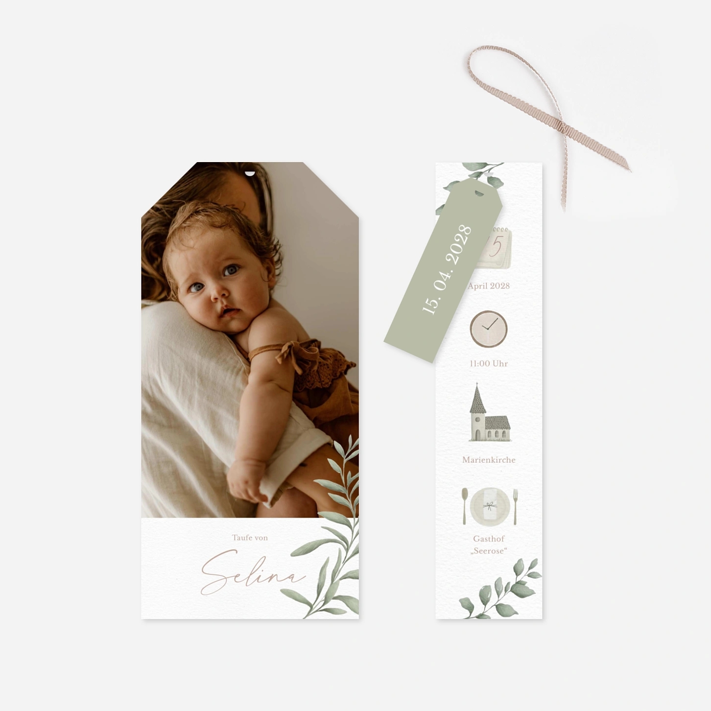 Taufeinladung Greenery Symbols