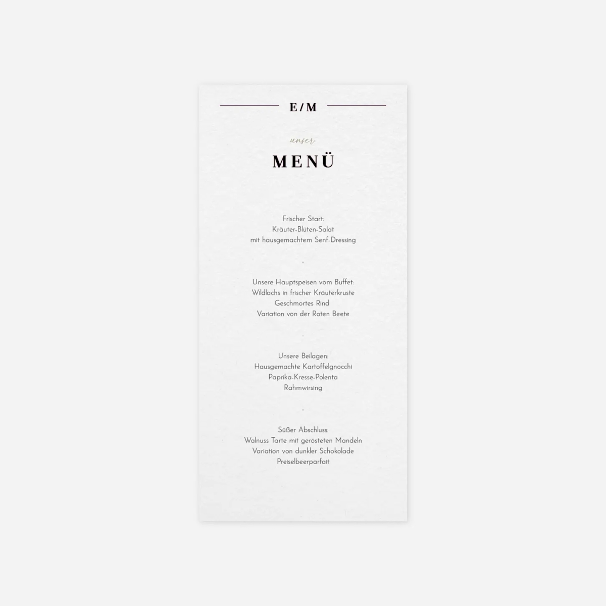 Menükarte Hochzeit Schlichte Harmonie