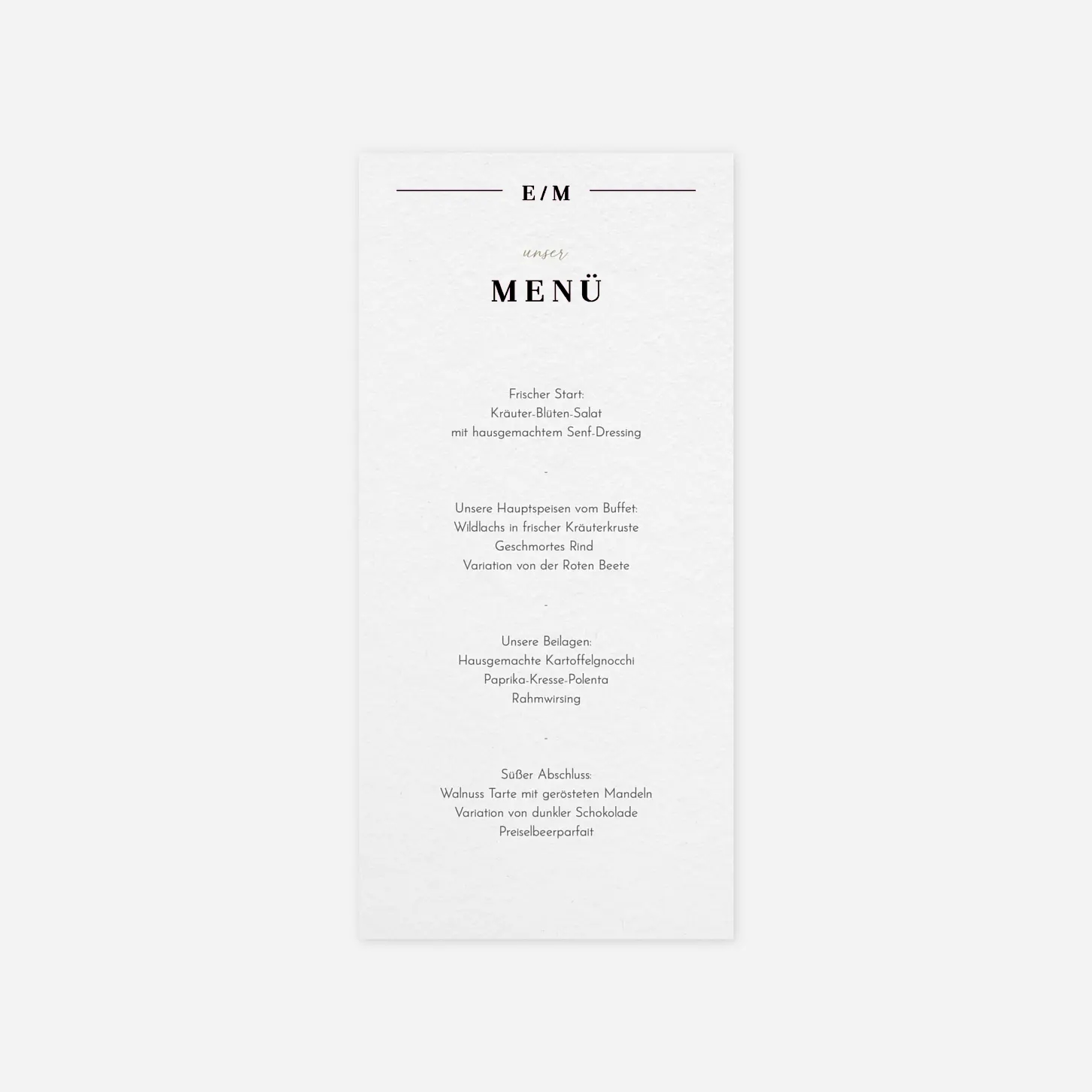 Menükarte Hochzeit Schlichte Harmonie