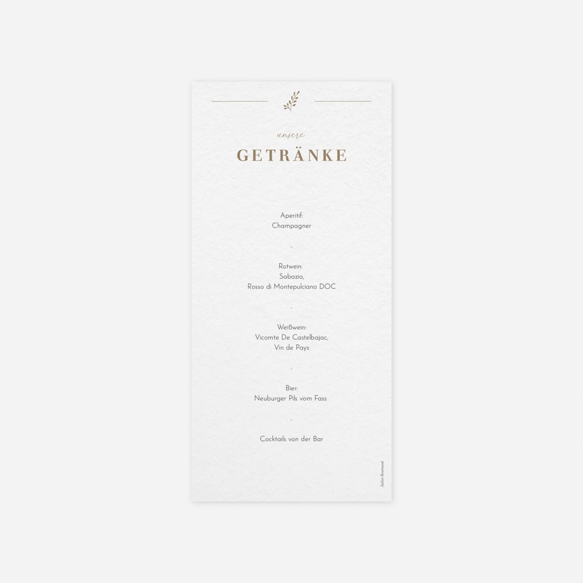 Menükarte Hochzeit Schlichte Harmonie