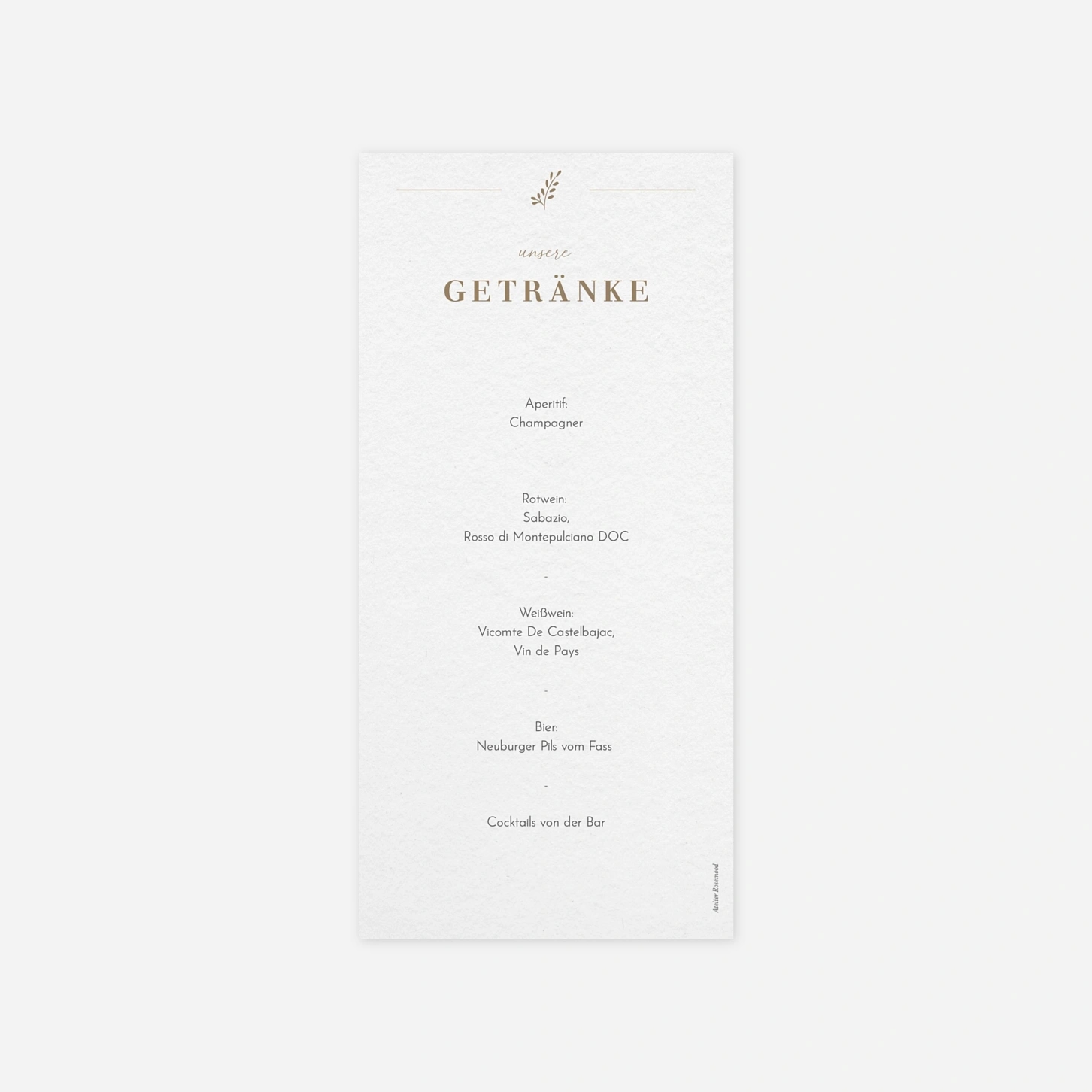 Menükarte Hochzeit Schlichte Harmonie