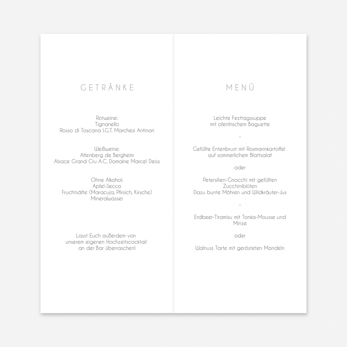 Menükarte Hochzeit Stilvolles Herz