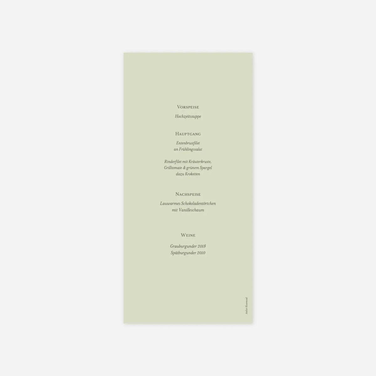 Menükarte Hochzeit Sommerbund