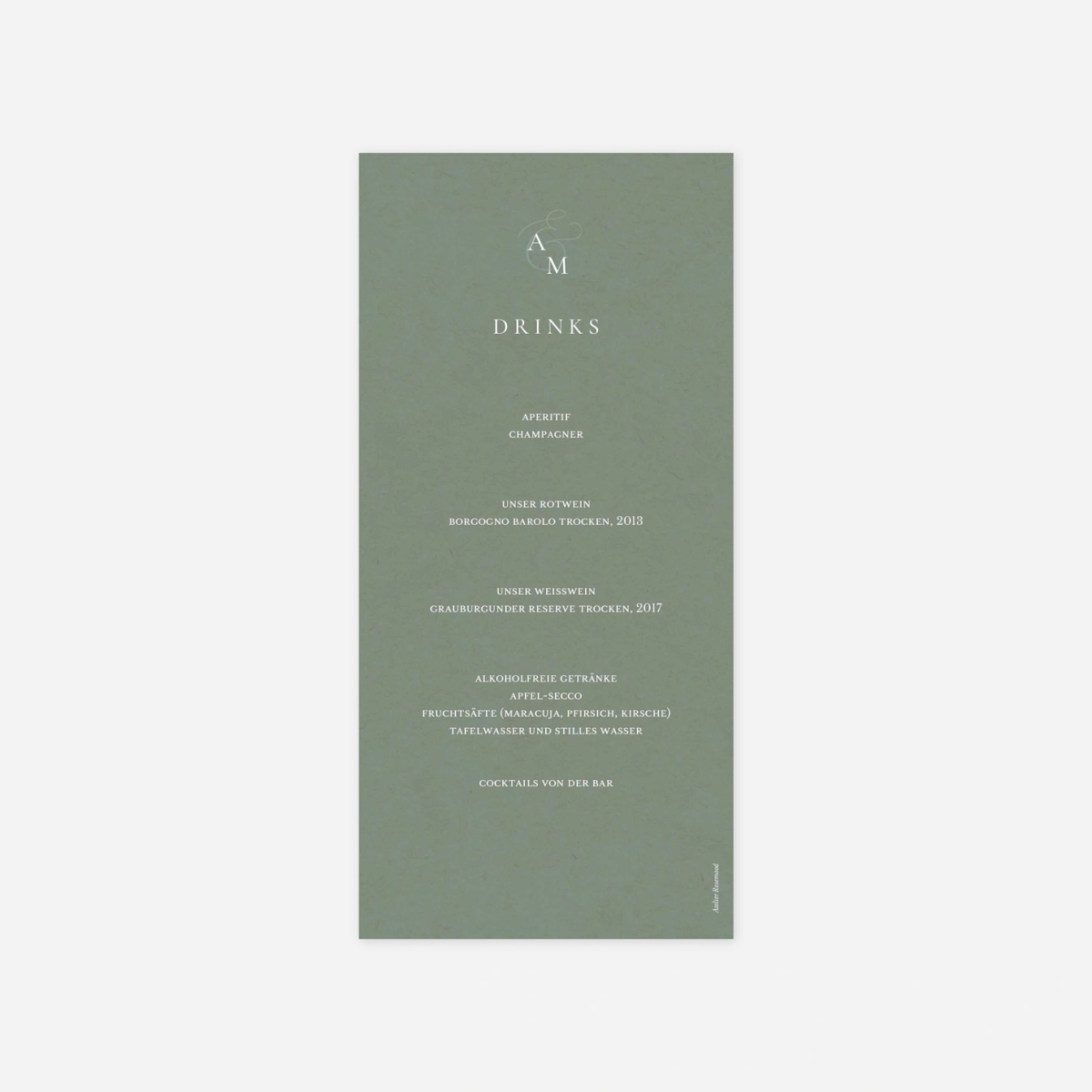 Menükarte Hochzeit Sanfte Zweisamkeit