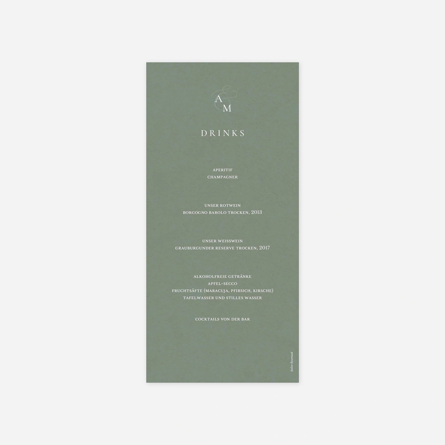 Menükarte Hochzeit Sanfte Zweisamkeit