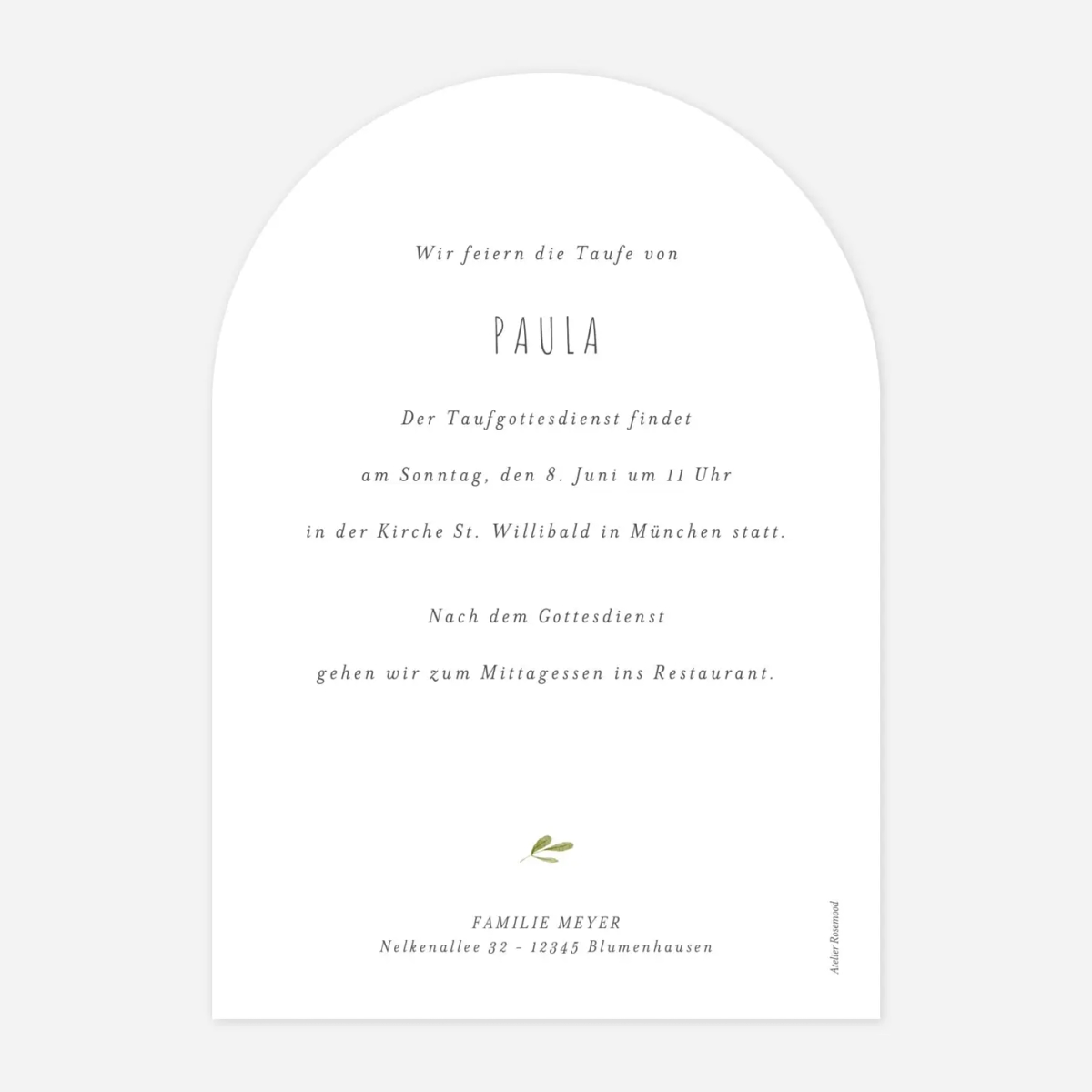 Taufeinladung Taufsymbole in Aquarell