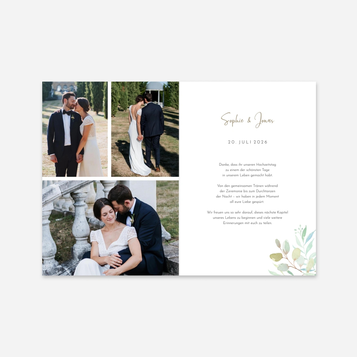 Dankeskarte Hochzeit Tender Leaves