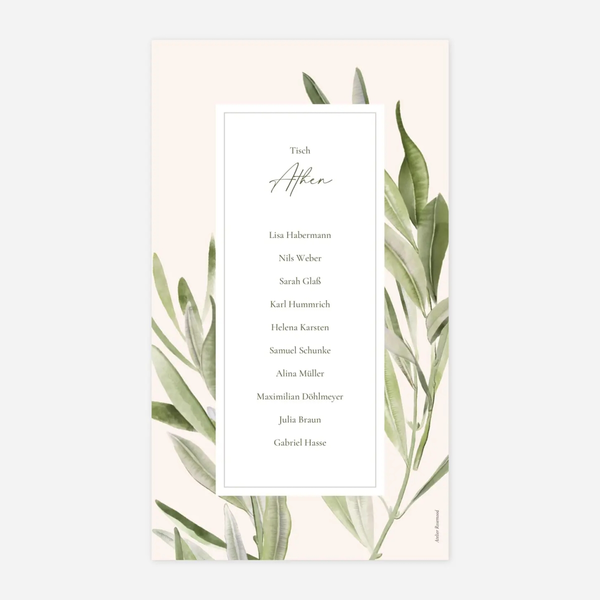 Gruppentischkarte Unter den Olivenbäumen