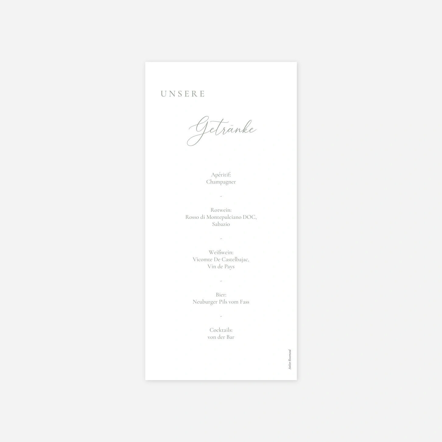 Menükarte Hochzeit Verbunden in Liebe