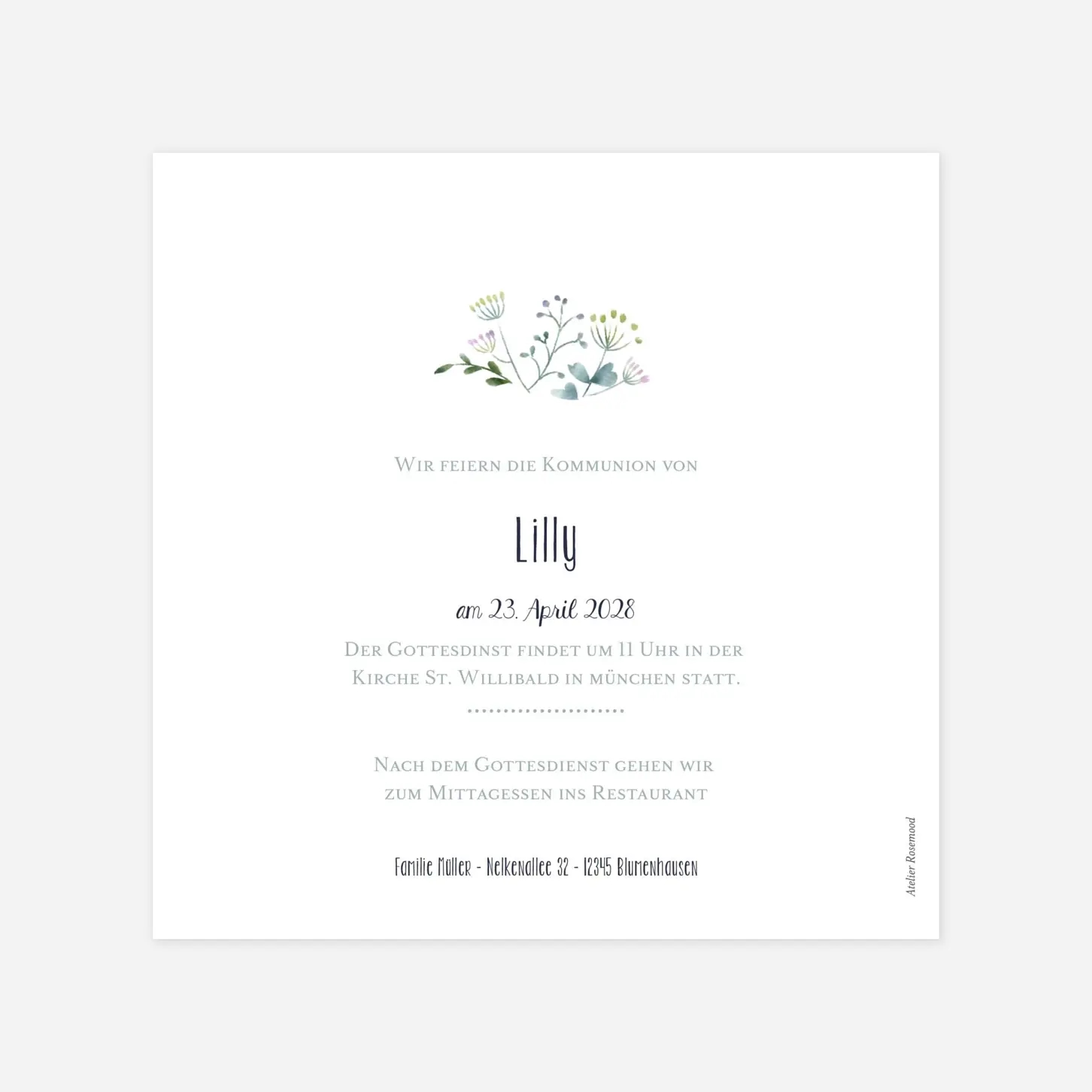 Kommunionseinladung Wildblumen