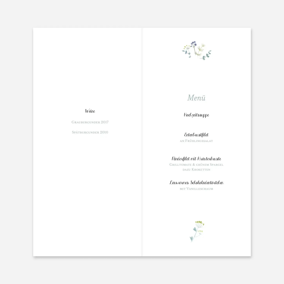 Menükarte Hochzeit Wildblumen