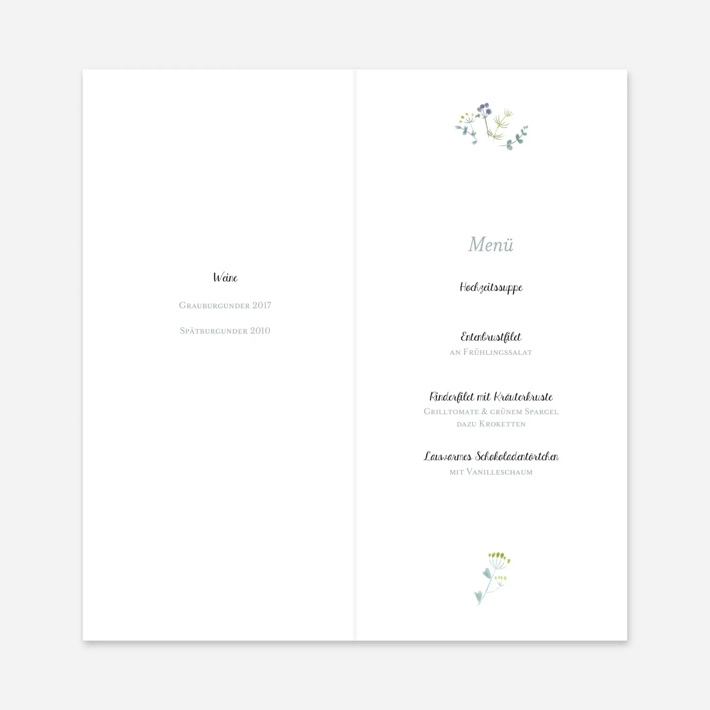 Menükarte Hochzeit Wildblumen