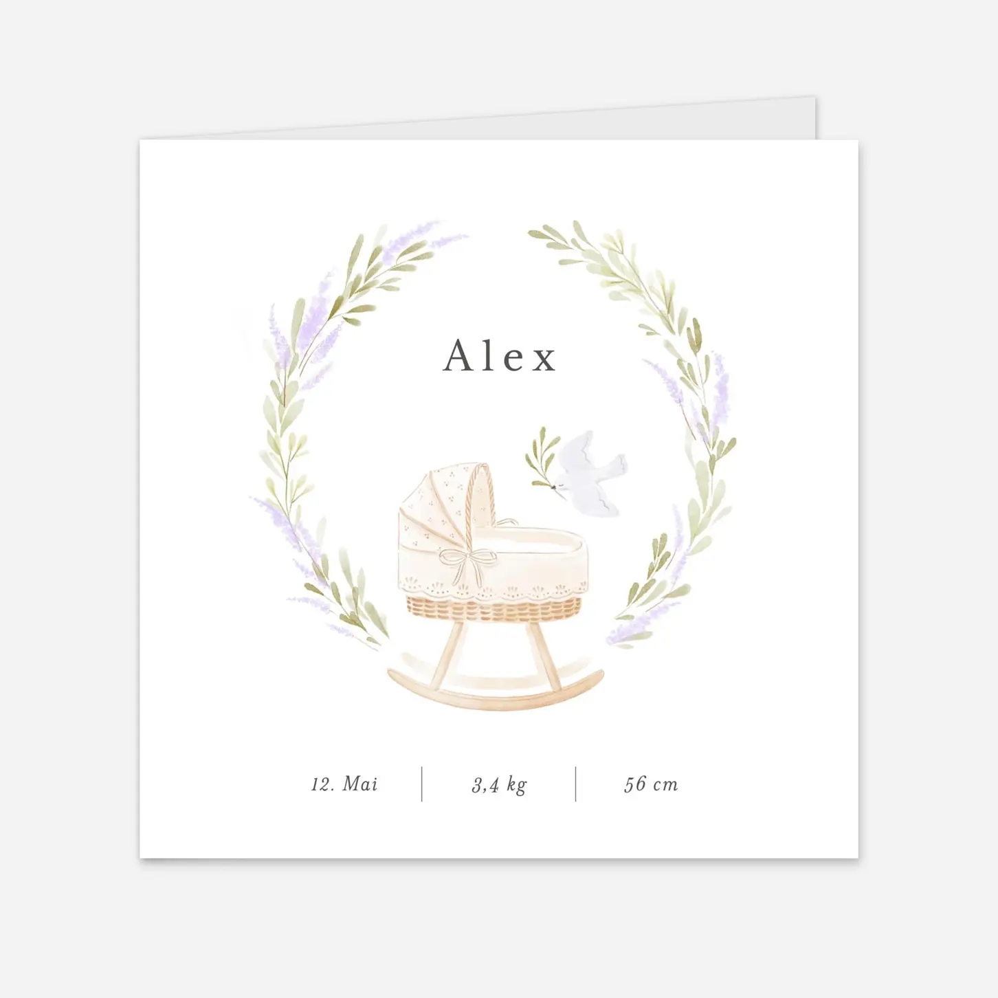 Geburtskarte Wiege in Pastell