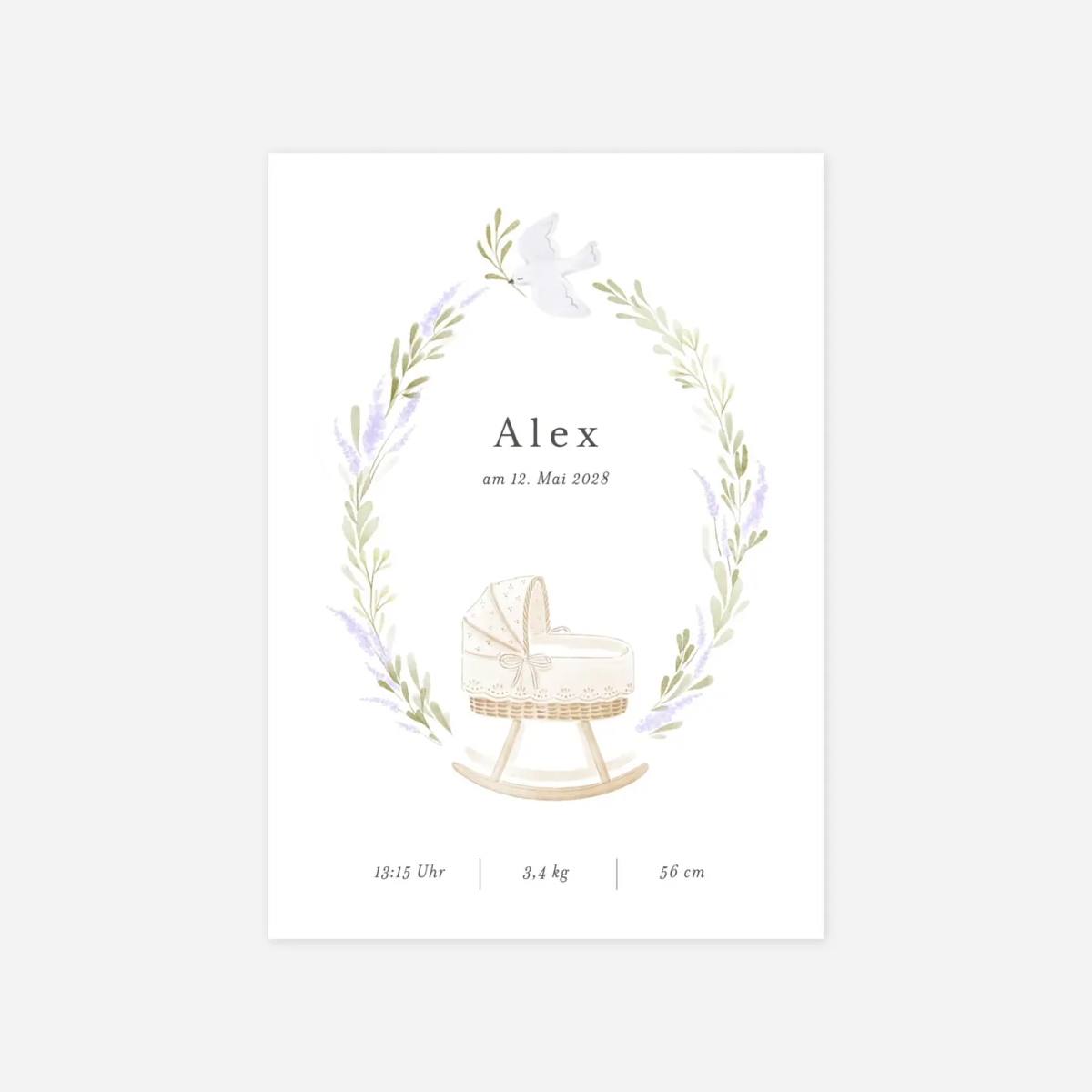 Geburtskarte Wiege in Pastell