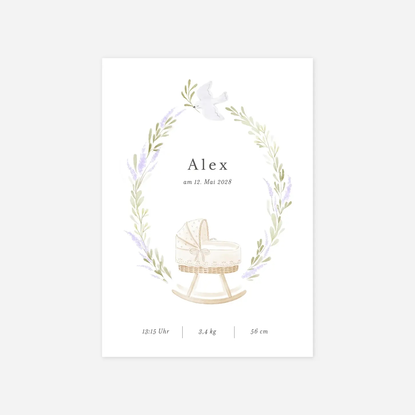 Geburtskarte Wiege in Pastell