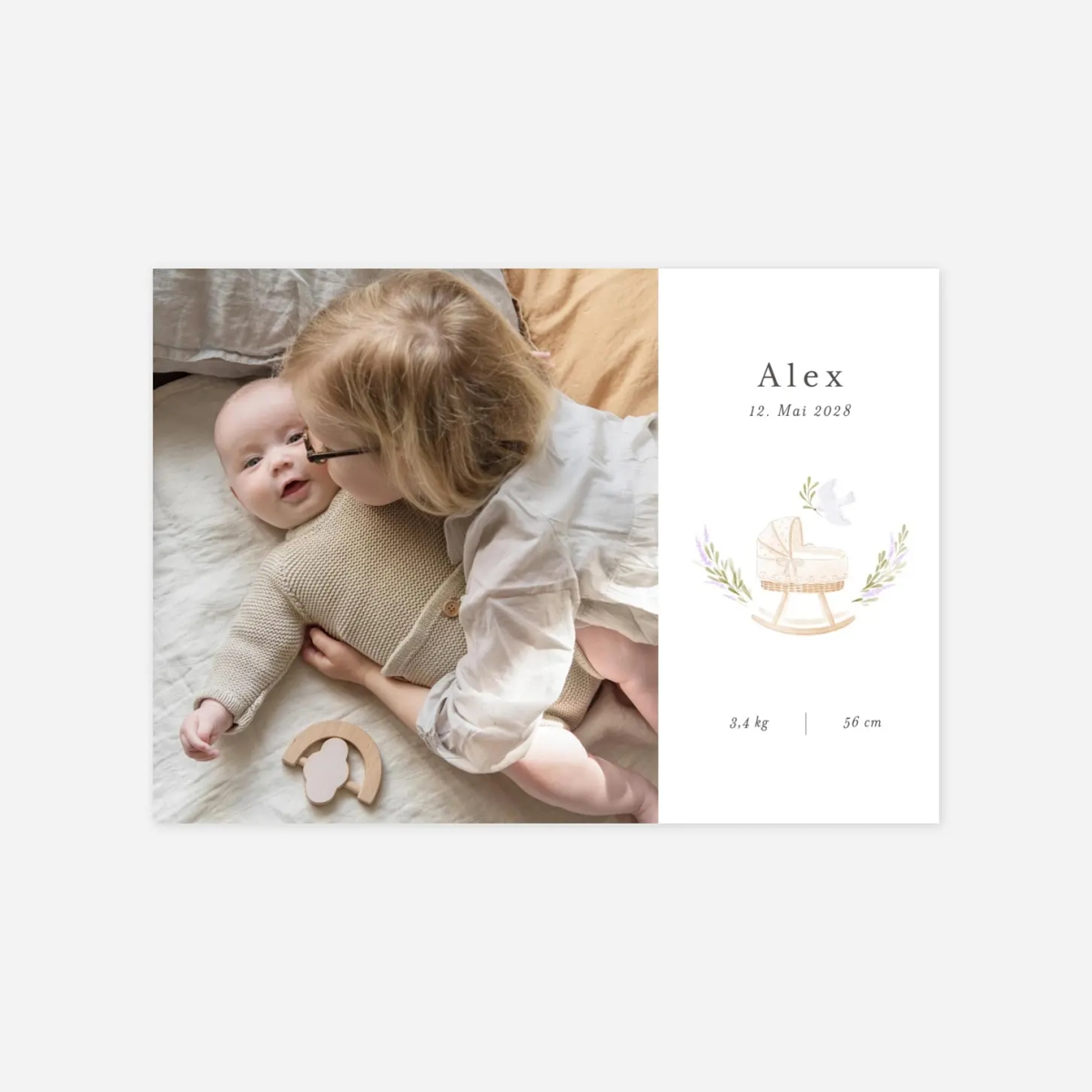 Geburtskarte Wiege in Pastell