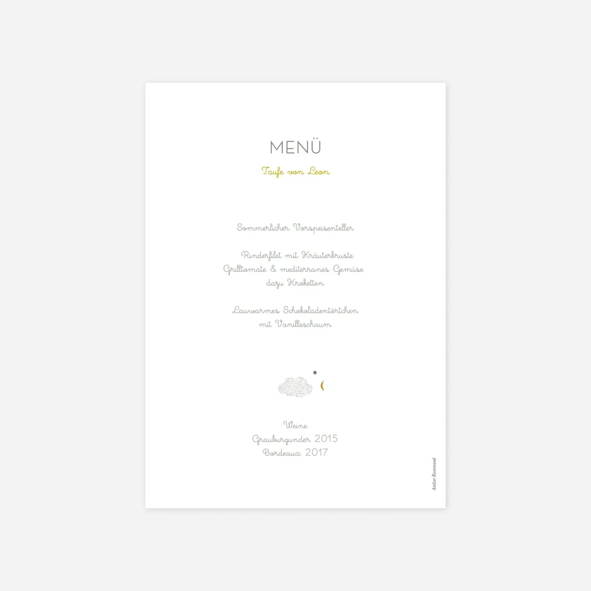 Menükarte Taufe Wolkenreich