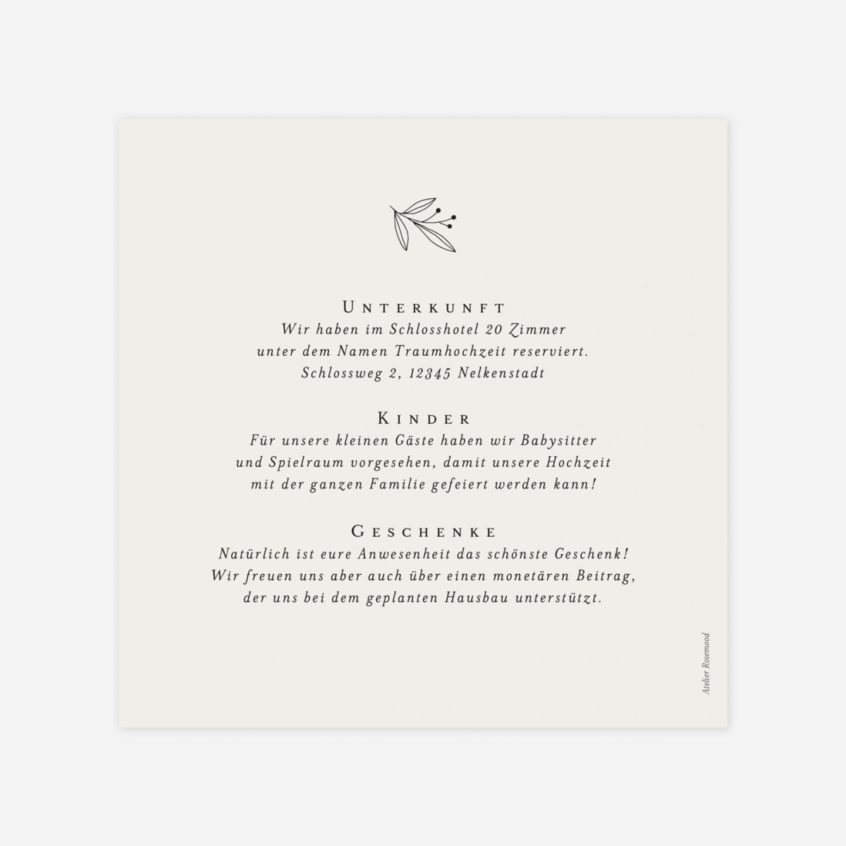 Hochzeit Mini-Einladungskarte Zarter Ast