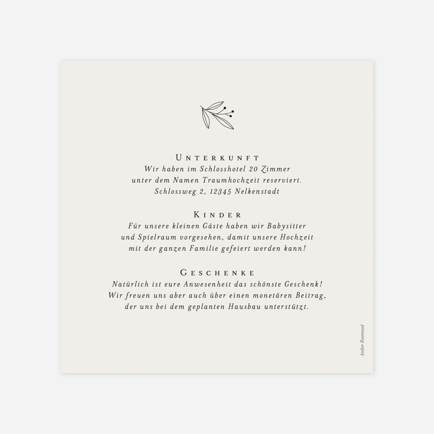Hochzeit Mini-Einladungskarte Zarter Ast