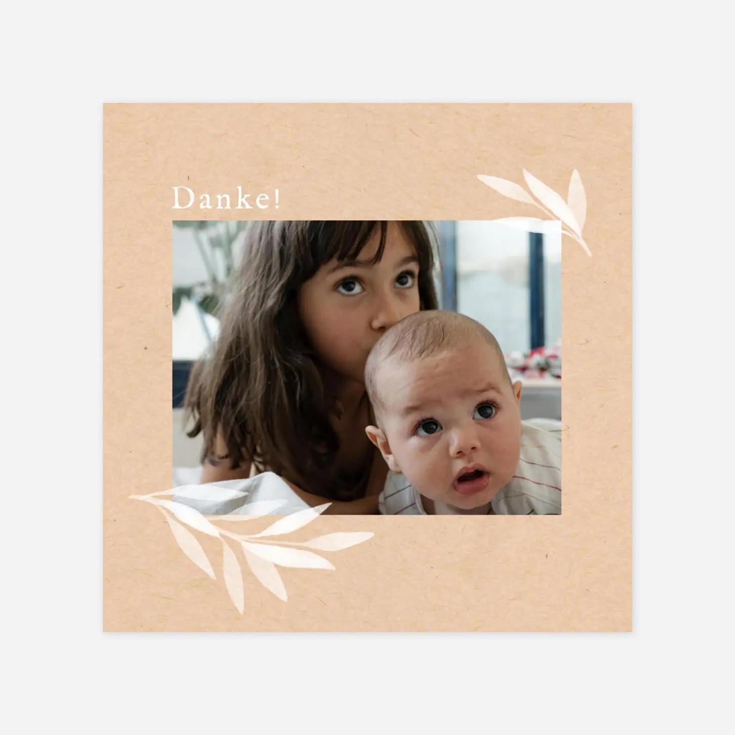 Dankeskarte Geburt Zarte Blätter